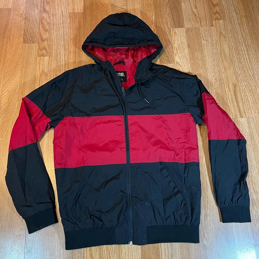 CSG Zip up hoodie Windbreaker Color‎ Block Red Black Mens sz Large